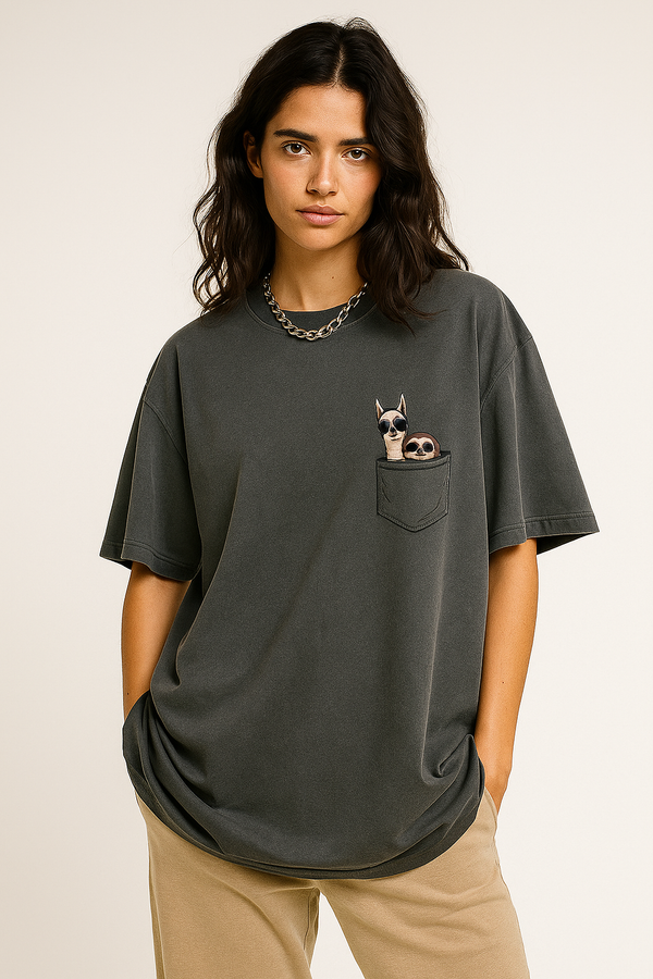 Pocket Pup Oversized Tee in gray