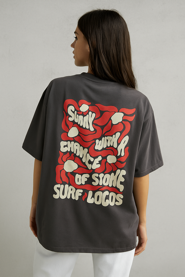 Wave Talk Oversized Tee – Charcoal Gray