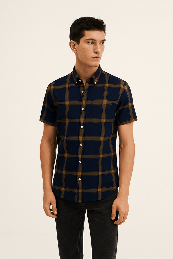 Navy Caramel Check