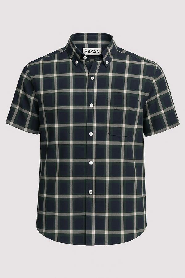 MetroCheck Cotton Shirt – Forest Navy