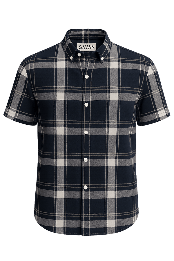 Midnight Check Shirt – Navy & Stone