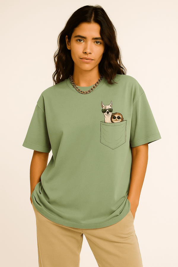 Pocket Pup Oversized Tee in green
