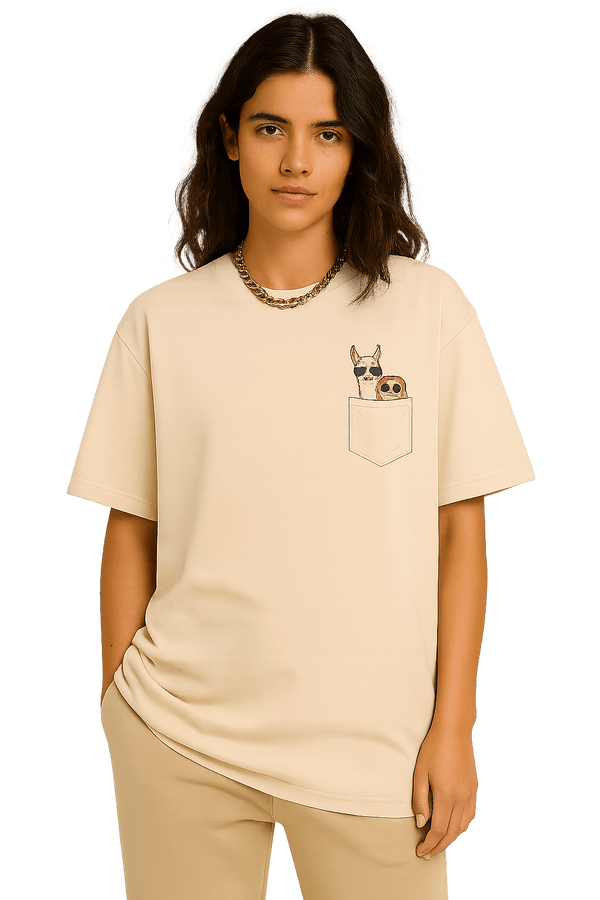 Pocket Pup Oversized Tee in Beige