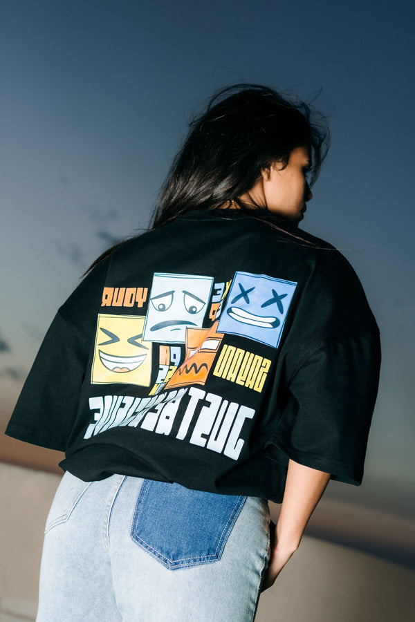 Mood Blocks Oversized Tee – Jet Black