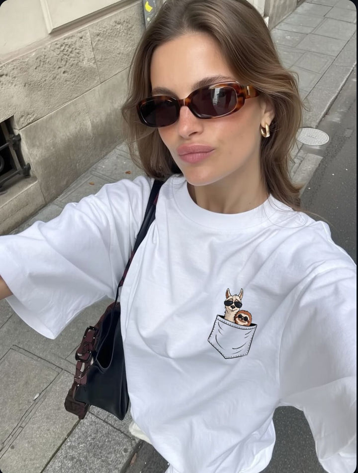 Pocket Pup Oversized Tee white